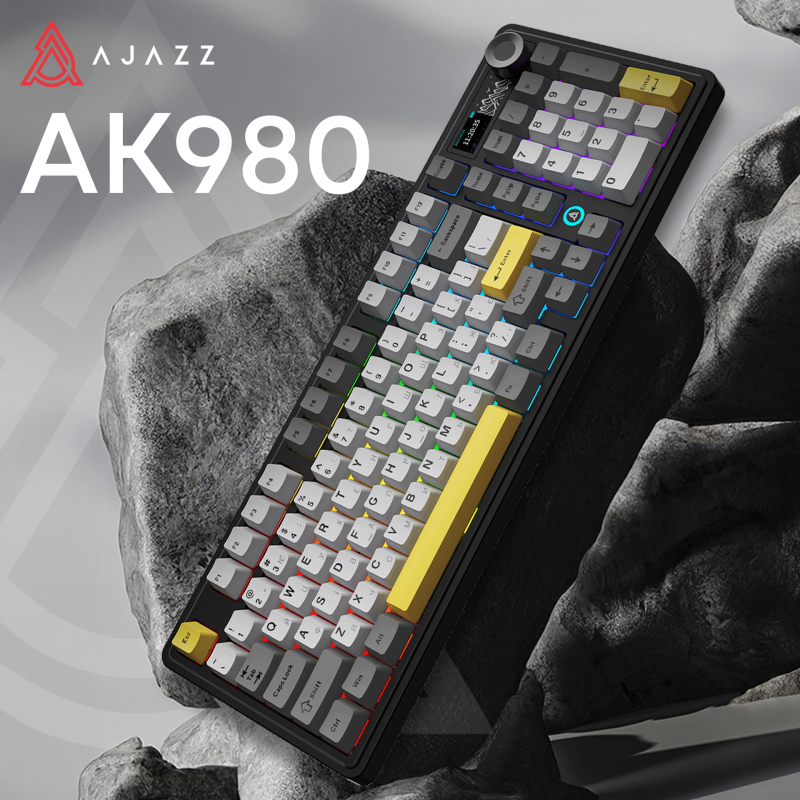 Клавиатура Ajazz AK980 RGB Clear Sky Switches Wireless With Screen (AK980-CS-BGY)
