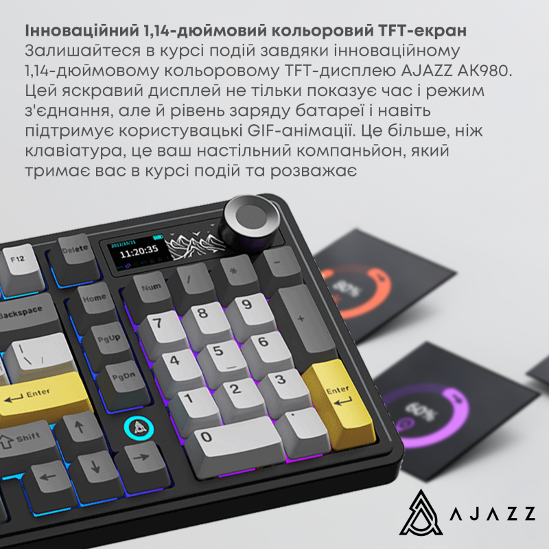 Клавиатура Ajazz AK980 RGB Clear Sky Switches Wireless With Screen (AK980-CS-BGY)