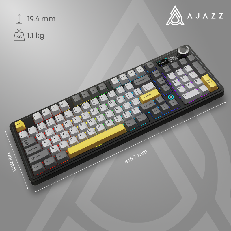Клавиатура Ajazz AK980 RGB Clear Sky Switches Wireless With Screen (AK980-CS-BGY)