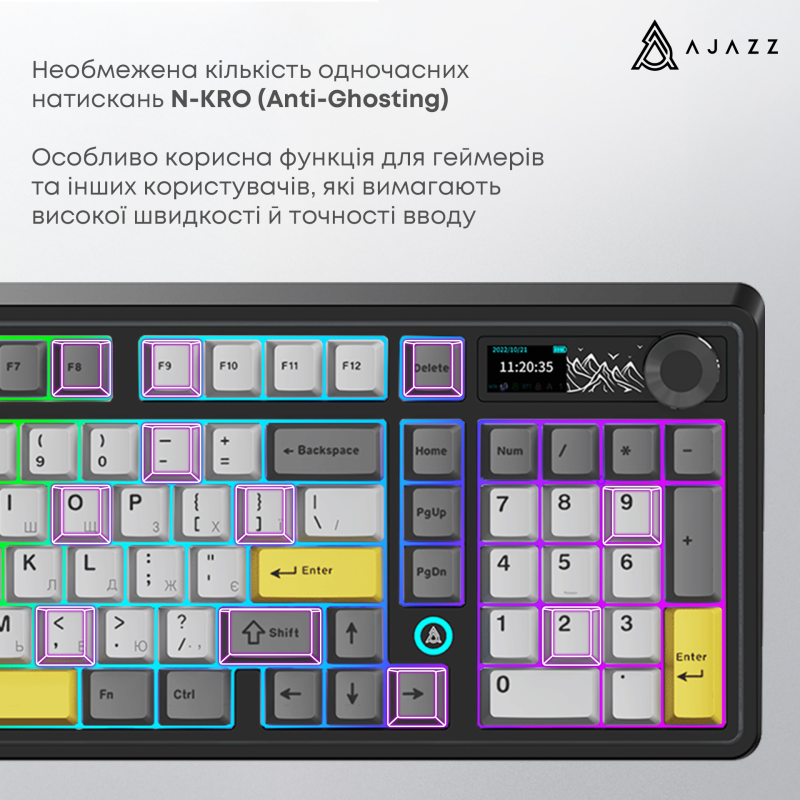 Клавиатура Ajazz AK980 RGB Clear Sky Switches Wireless With Screen (AK980-CS-BGY)