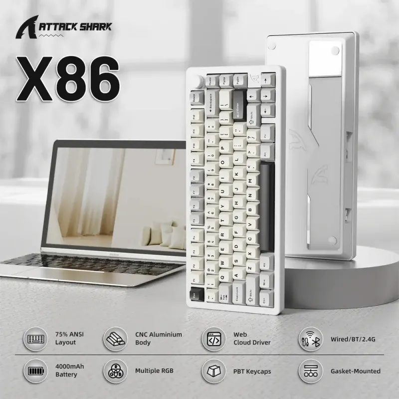 Клавиатура ATTACK SHARK X86 Starry White (X86SW_AS)