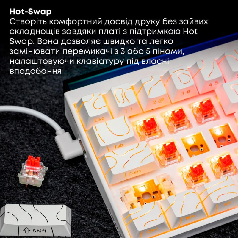 Клавіатура Ajazz NK68 Red switches Side contour White (NK68-RSW)