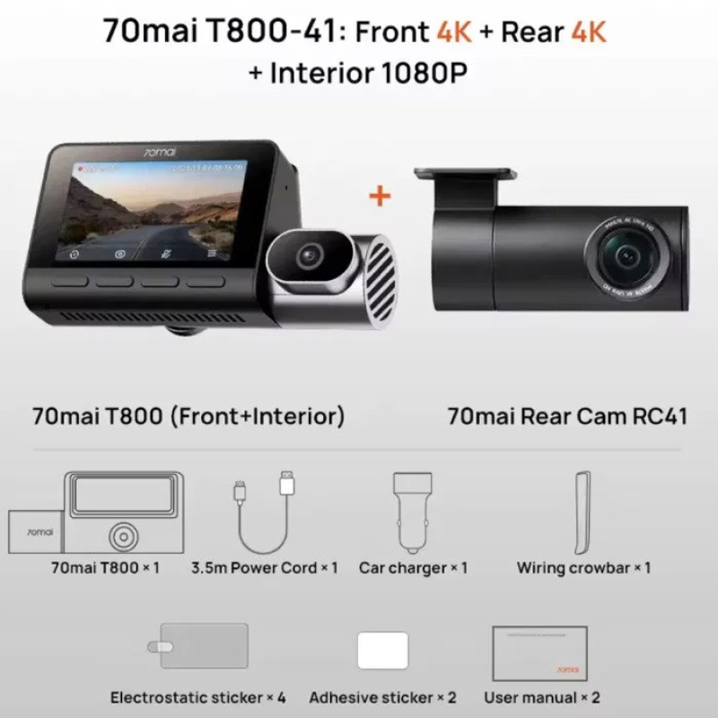 Відеореєстратор 70mai Dash Cam 4K T800-41 Premium Set