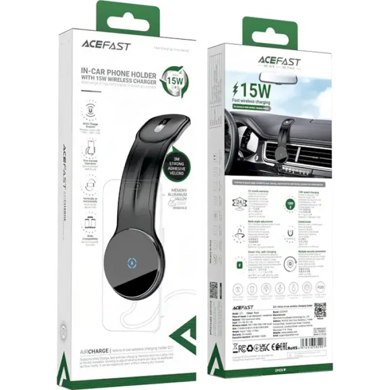 Автомобільний тримач Acefast D21 Magnetic wireless Velcro (6974316282907)