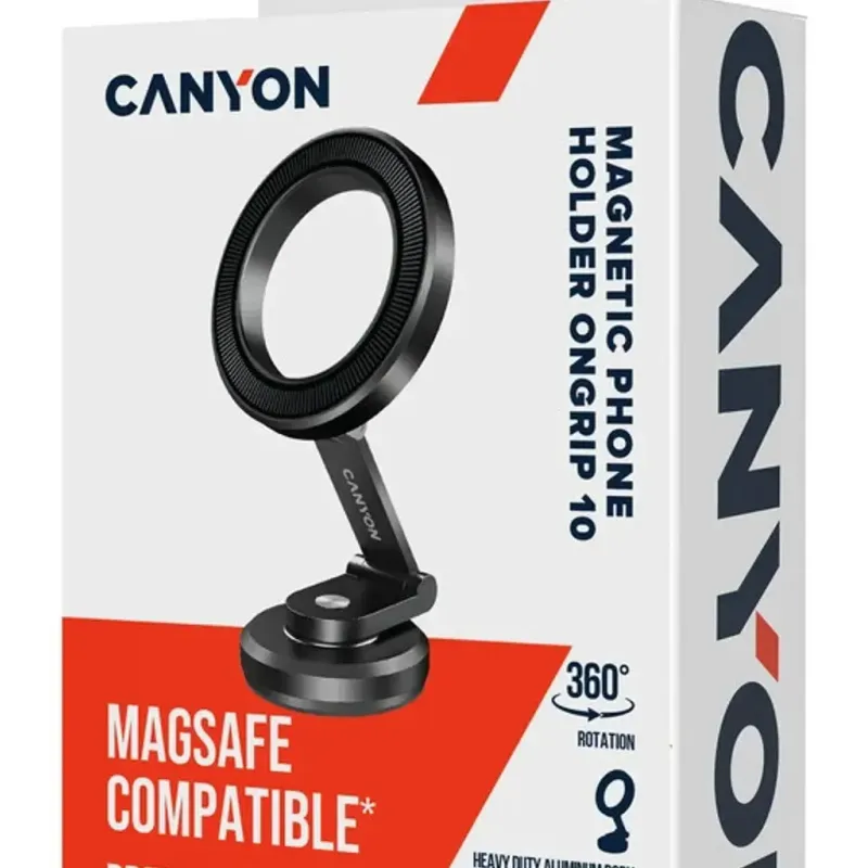 Автомобильный держатель Canyon Magnetic phone holder OnGrip 10 aluminum Black (CNS-CCHM10)