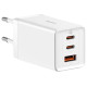 Зарядний пристрій Baseus GaN5 Pro Fast Charger 2C+U 65W White w/Type-C to Type-C (CCGP120202)