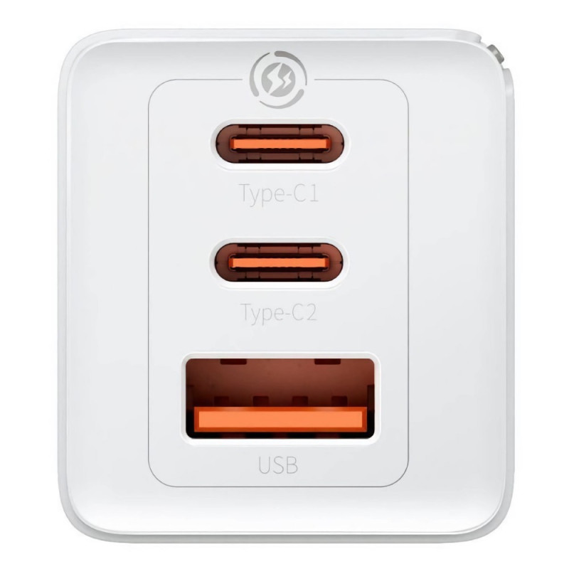 Зарядний пристрій Baseus GaN5 Pro Fast Charger 2C+U 65W White w/Type-C to Type-C (CCGP120202)