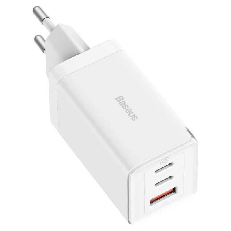Зарядний пристрій Baseus GaN5 Pro Fast Charger 2C+U 65W White w/Type-C to Type-C (CCGP120202)