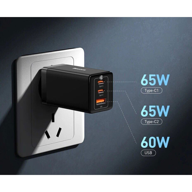 Зарядний пристрій Baseus GaN5 Pro Fast Charger 65W Black Type-C to Type-C cable (CCGP120201)