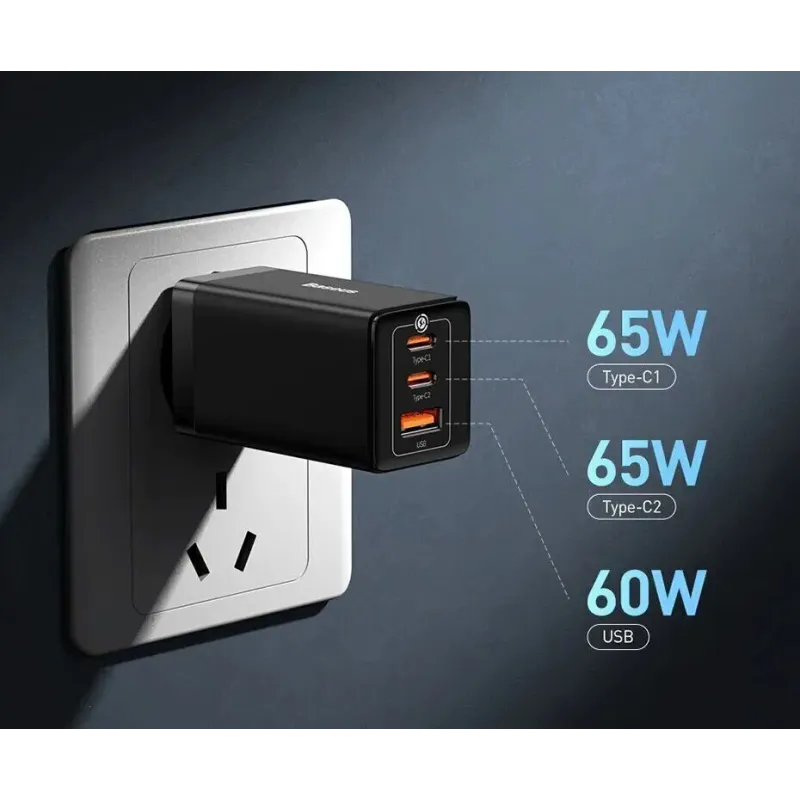 Зарядний пристрій Baseus GaN5 Pro Fast Charger 65W Black Type-C to Type-C cable (CCGP120201)
