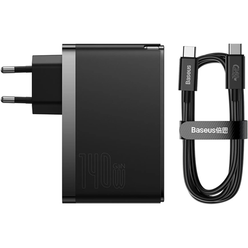 Зарядний пристрій Baseus GaN5 Pro Fast Charger 2C+U 140W Black w/Type-C to Type-C cable (CCGP100201)