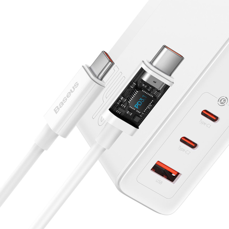 Baseus GaN5 Pro Fast Charger 2C+U 140W White w/Type-C to Type-C cable (CCGP100202)