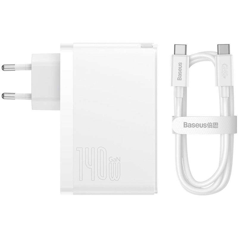 Baseus GaN5 Pro Fast Charger 2C+U 140W White w/Type-C to Type-C cable (CCGP100202)