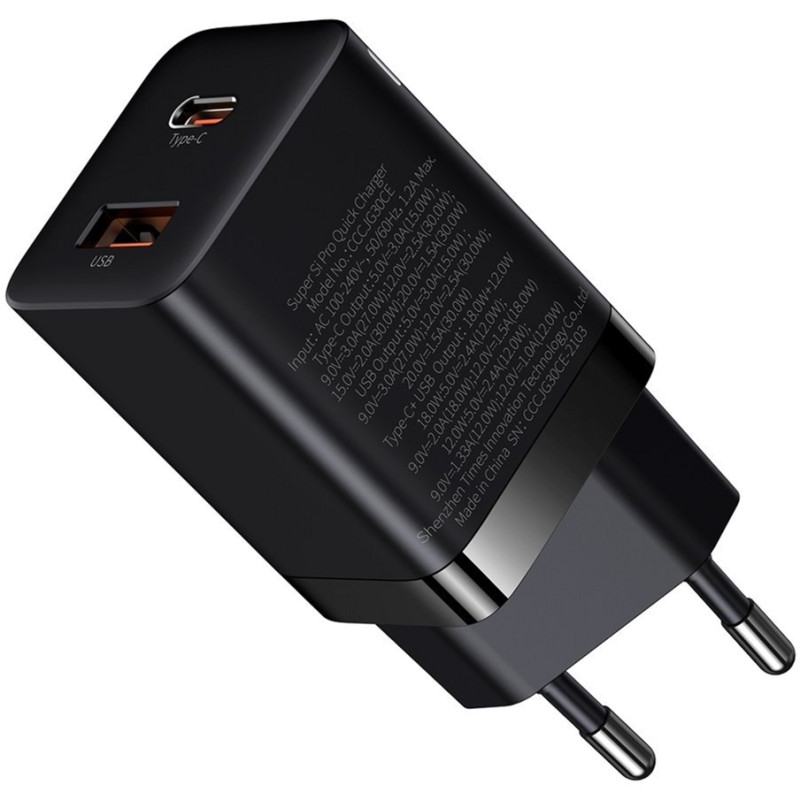 Baseus Super Si Pro Quick Charger USB/Type-C 30W Black (CCSUPP-E01)