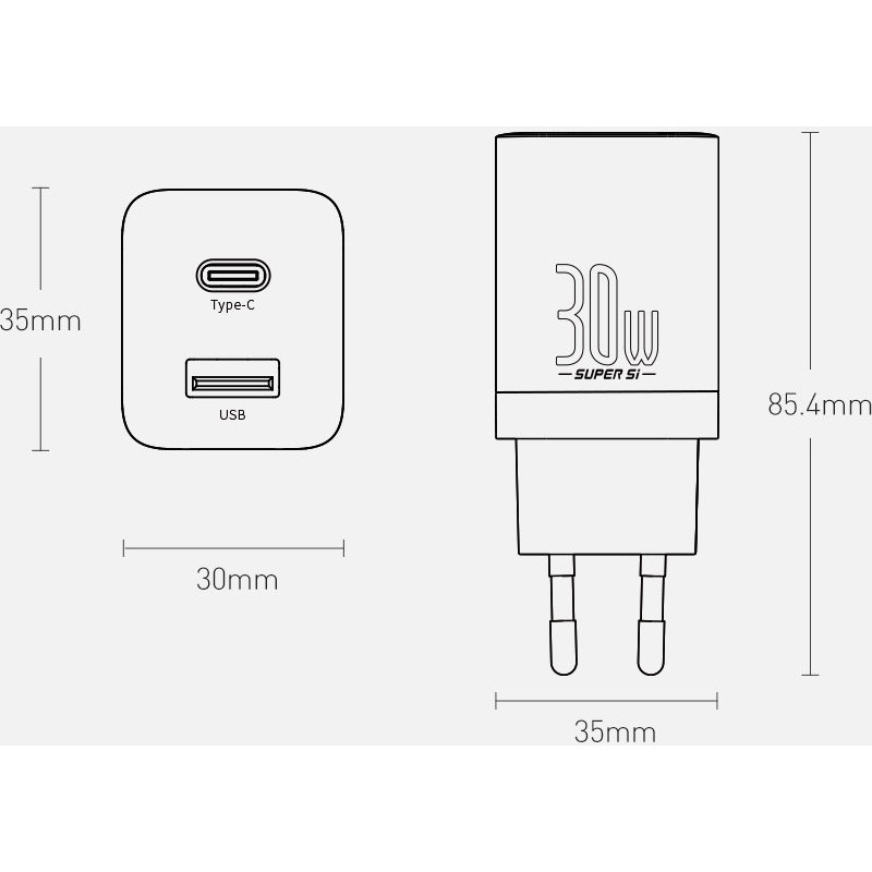 Baseus Super Si Pro Quick Charger USB/Type-C 30W Black (CCSUPP-E01)