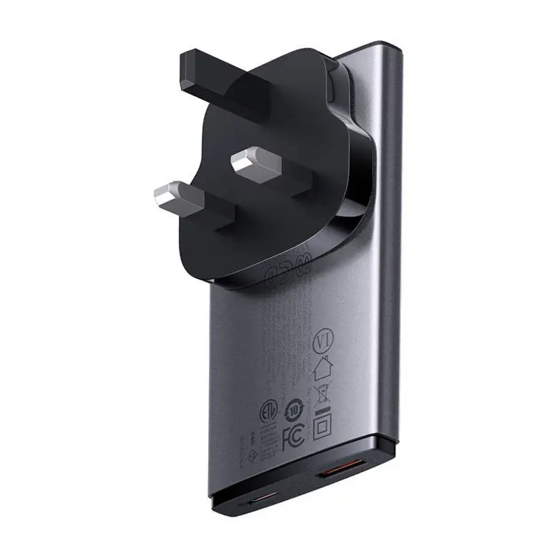 Зарядний пристрій Baseus GaN5 Pro Ultra-Slim Fast Charger C+U 65W Overseas Edition Gray + Type-C to Type-C (CCGP150113)