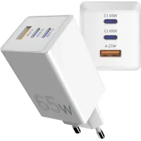 Зарядний пристрій Sigma мобільний X-Power 65W GaN, PD, QC (2xUSB-C + 1xUSB-A) White (PS65-01)