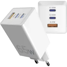 Зарядное устройство Sigma mobile X-power 65W GaN, PD, QC (2xUSB-C + 1xUSB-A) White (PS65-01)