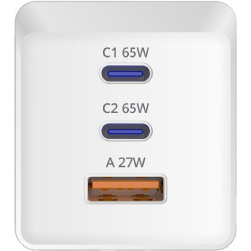 Зарядний пристрій Sigma мобільний X-Power 65W GaN, PD, QC (2xUSB-C + 1xUSB-A) White (PS65-01)