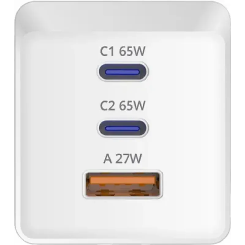 Зарядний пристрій Sigma мобільний X-Power 65W GaN, PD, QC (2xUSB-C + 1xUSB-A) White (PS65-01)