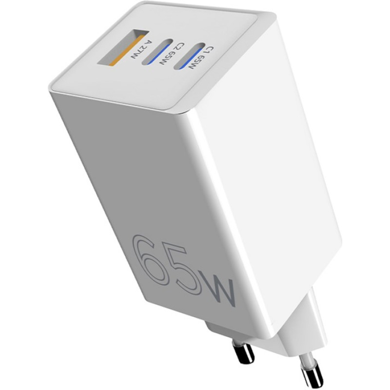 Зарядний пристрій Sigma мобільний X-Power 65W GaN, PD, QC (2xUSB-C + 1xUSB-A) White (PS65-01)