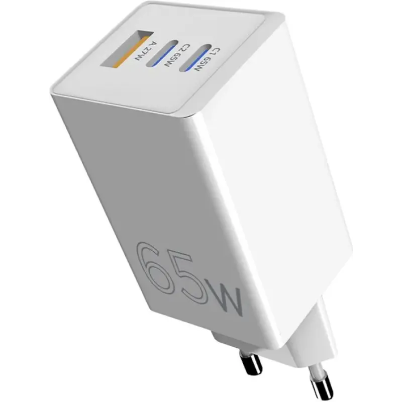 Зарядний пристрій Sigma мобільний X-Power 65W GaN, PD, QC (2xUSB-C + 1xUSB-A) White (PS65-01)