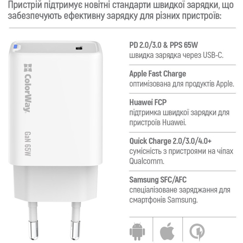 Зарядний пристрій ColorWay CW-CHS049PD-WT