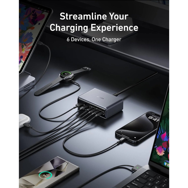 Зарядний пристрій Anker GaNPrime Charger - 200W, 4xUSB-C PD & 2xUSB-A Black (A2683341)
