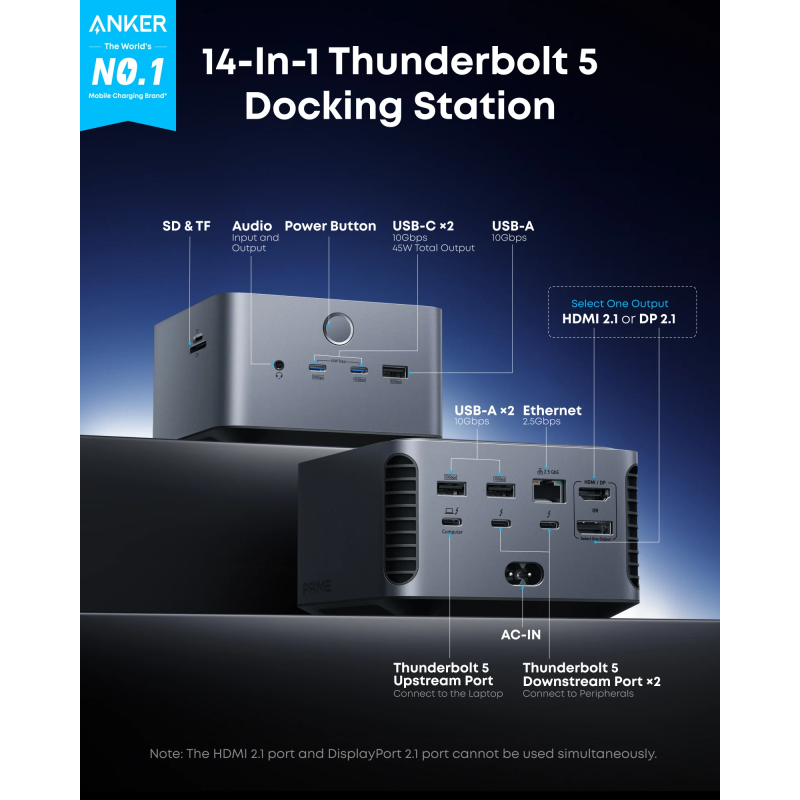 Зарядний пристрій Anker Prime Docking Station 14-in-1 Black (A83B53A1)