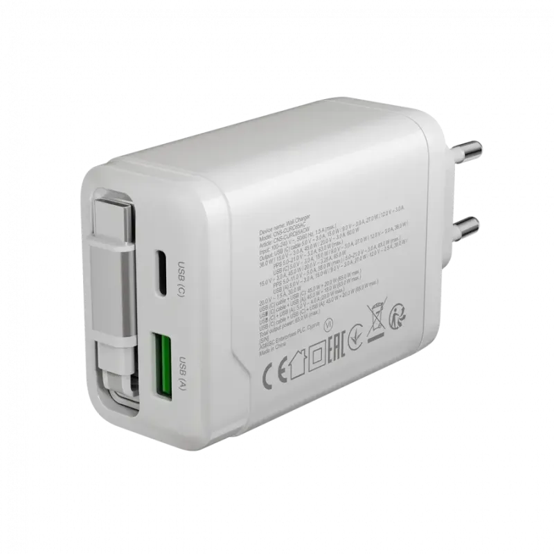 Зарядное устройство Canyon OnCharge 65RC Build-In Cable 65W White (CNS-CURC65ACW)