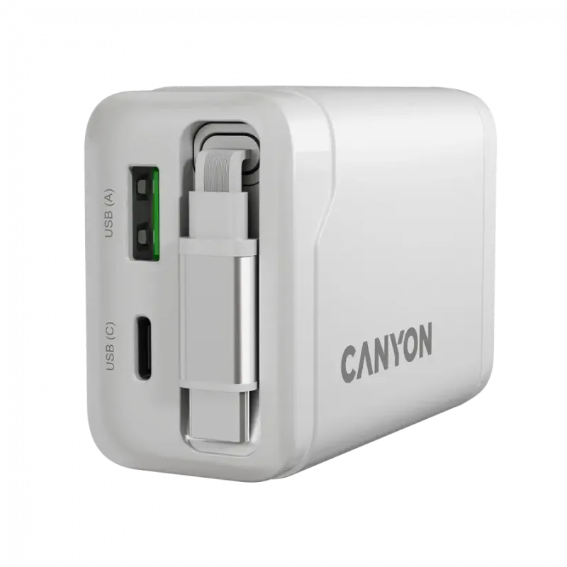 Зарядное устройство Canyon OnCharge 65RC Build-In Cable 65W White (CNS-CURC65ACW)
