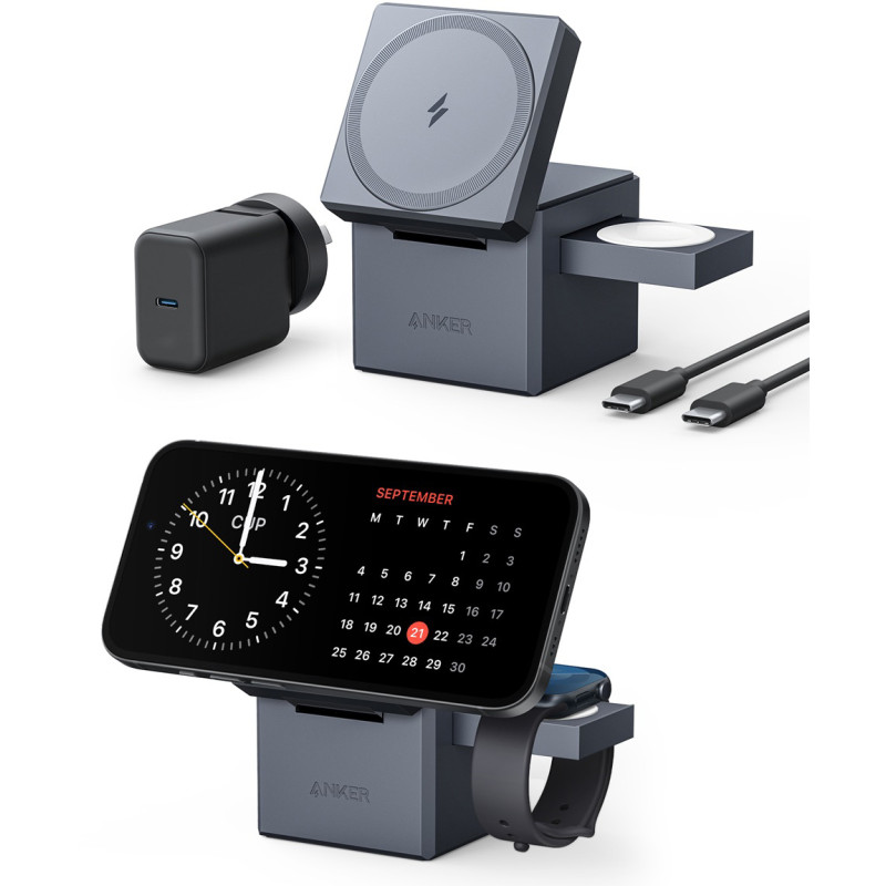 Зарядний пристрій Anker MagGo Wireless Charging Station 15W 3-in-1 Cube Black (Y1811G11)