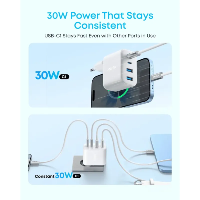 Зарядное устройство Anker Zolo Charger 50W, 2xUSB-C, 2xUSB-A, White (A121EG21)