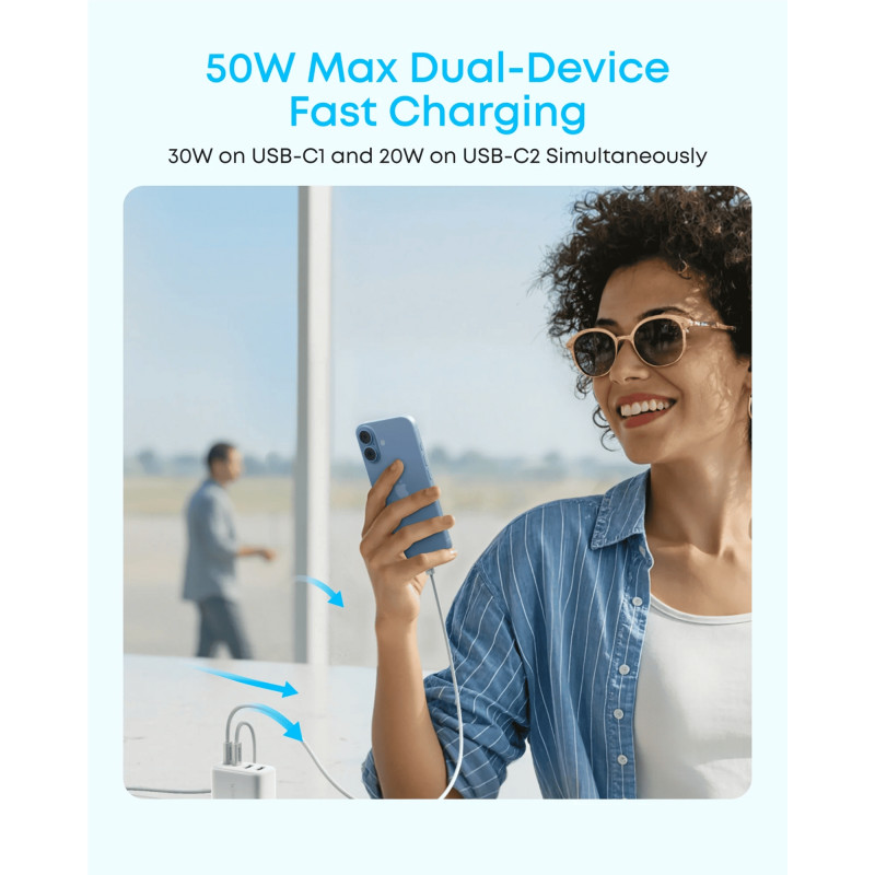 Зарядний пристрій Anker Zolo Charger 50W, 2xUSB-C, 2xUSB-A, White (A121EG21)