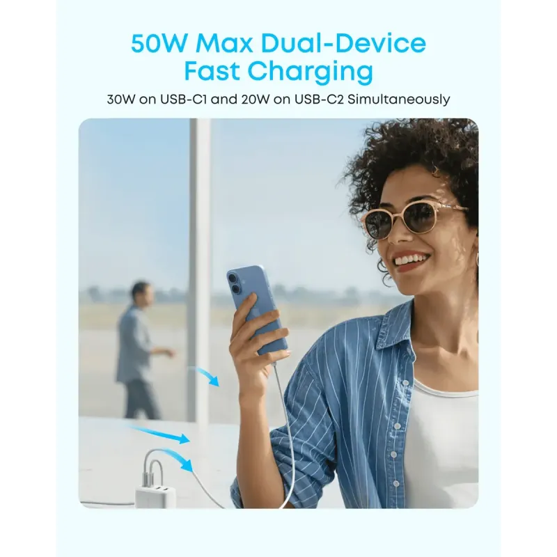 Зарядное устройство Anker Zolo Charger 50W, 2xUSB-C, 2xUSB-A, White (A121EG21)