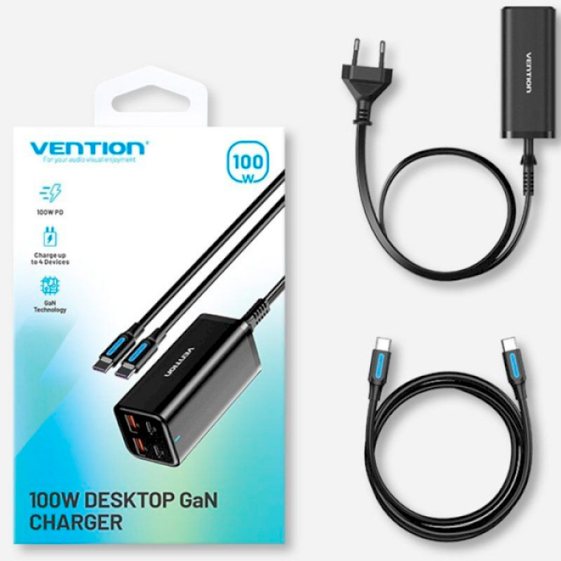 Vention 100W GaN Charger Black Type-C to Type-C cable (FBSBG-EU)