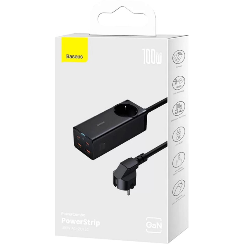 Baseus GaN3 Pro AC 2хUSB+2хType-C 100W Cable Type-C-Type-C 1m (PSZM000401)