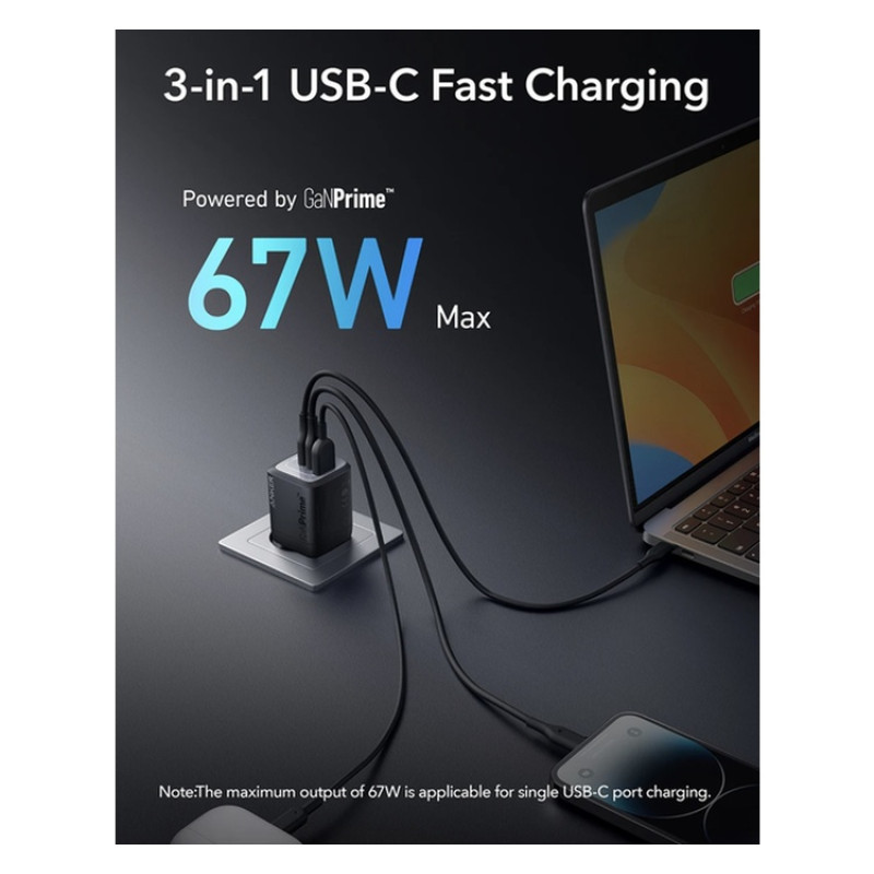 Зарядний пристрій Anker GaNPrime Charger 67W 2xUSB-C PD&1xUSB-A Black (A2669313)
