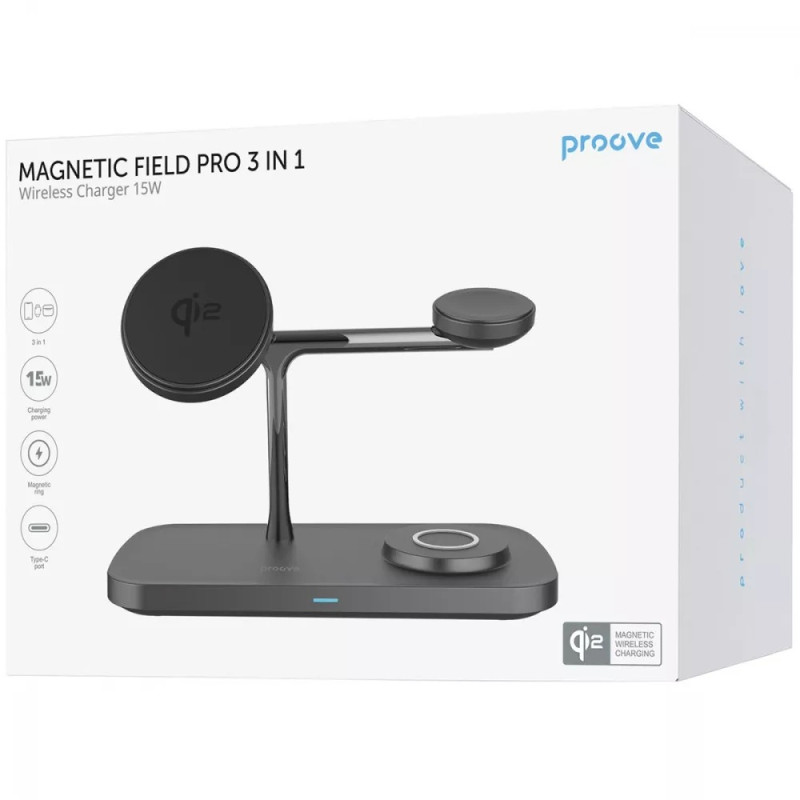 Зарядний пристрій Proove Magnetic Field Pro 3 in 1 Qi2 Black (WSMP15002001)