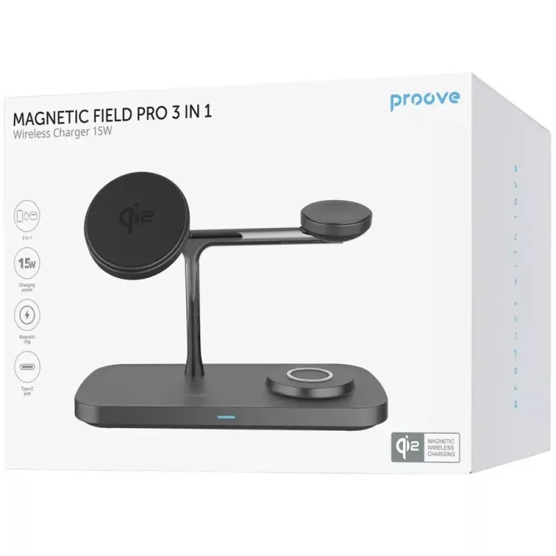 Зарядное устройство Proove Magnetic Field Pro 3 in 1 Qi2 Black (WSMP15002001)
