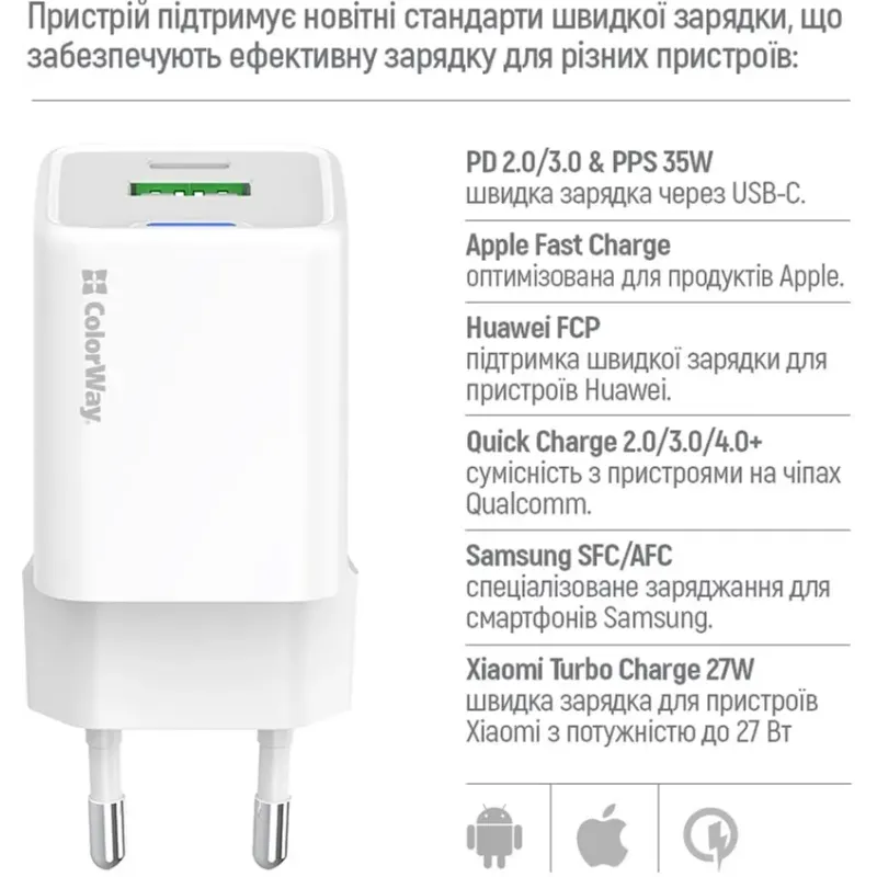 Зарядное устройство ColorWay CW-CHS055PDC-WT