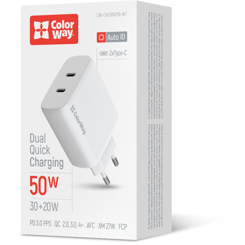Зарядний пристрій ColorWay CW-CHS050PD-WT