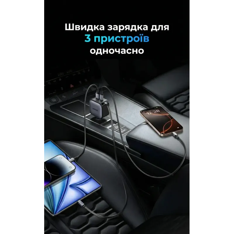Зарядний пристрій Ugreen Car charger USB-C PD90W + cable USB-C to USB-C retractable (55909B)