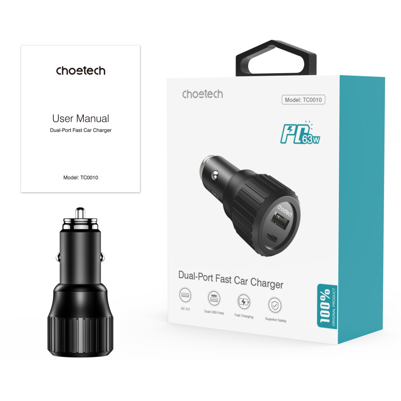 Зарядний пристрій Choetech 63W QC3.0/PD/PPS Black (TC0010-BK)