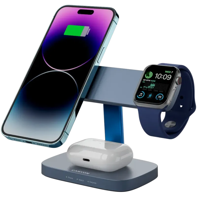 Зарядное устройство Canyon Hexagon WCS-310 Wireless Charging Station Dark Gray/Blue (CNS-WCS310DGBL)