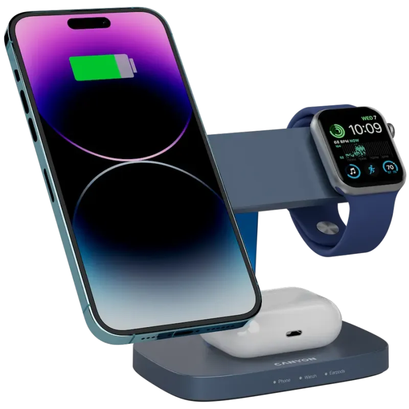 Зарядное устройство Canyon Hexagon WCS-310 Wireless Charging Station Dark Gray/Blue (CNS-WCS310DGBL)