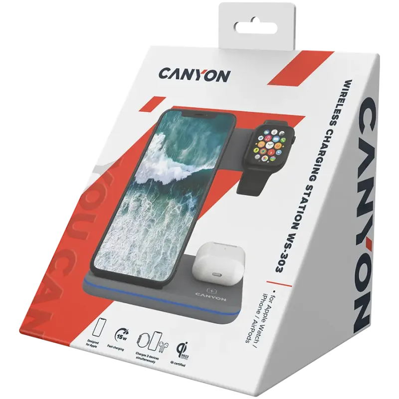 Зарядное устройство Canyon WS-303 Wireless Charging Station Dark Gray (CNS-WCS303DG)