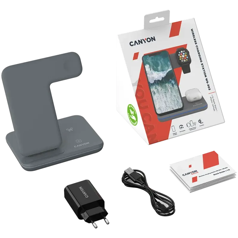 Зарядное устройство Canyon WS-303 Wireless Charging Station Dark Gray (CNS-WCS303DG)