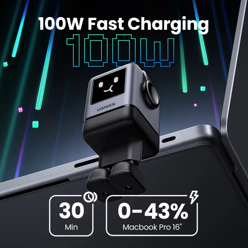Зарядний пристрій Ugreen 1xUSB + 3xUSB-C GaN 100W Robot X688 gray (45515B)