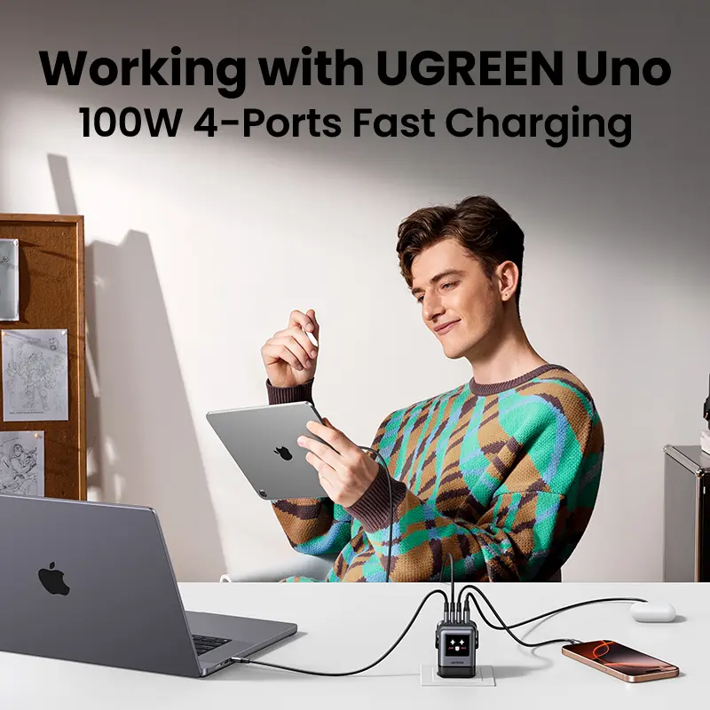 Зарядний пристрій Ugreen 1xUSB + 3xUSB-C GaN 100W Robot X688 gray (45515B)
